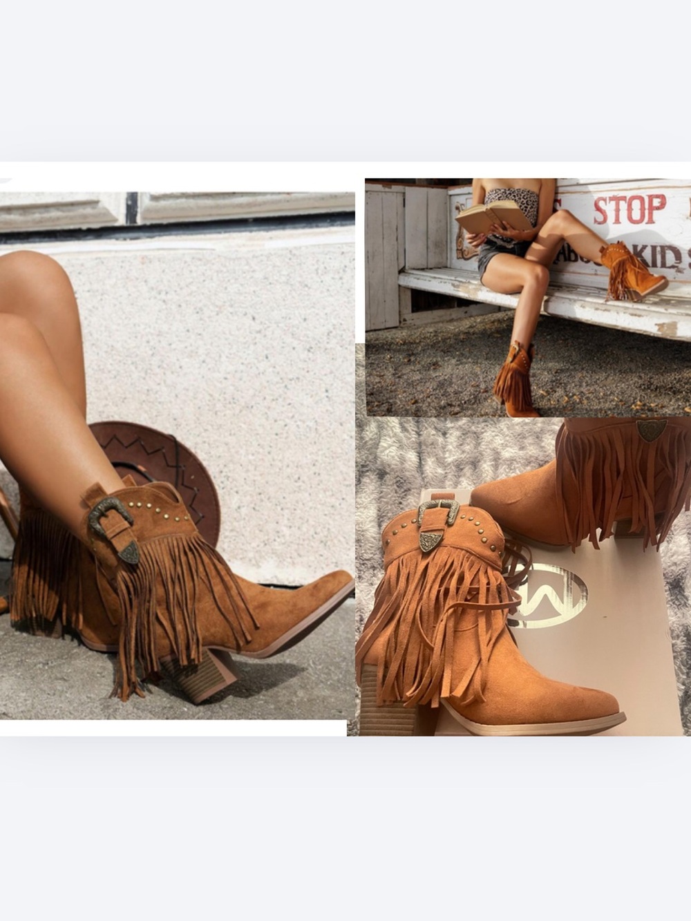 Hawkwell Fringe Western Ankle Booties fringe and decorative buckle hardware.